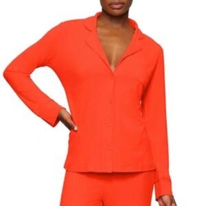 Skims Soft Lounge Rib Button Up Sleep Top- Fire